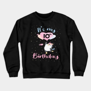 It'S My 10Th Birthday Penguin Girl 10 Years Old B-Day Crewneck Sweatshirt